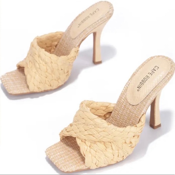 Cape Robbin  woven straw slide high heel sandals - Picture 1 of 12